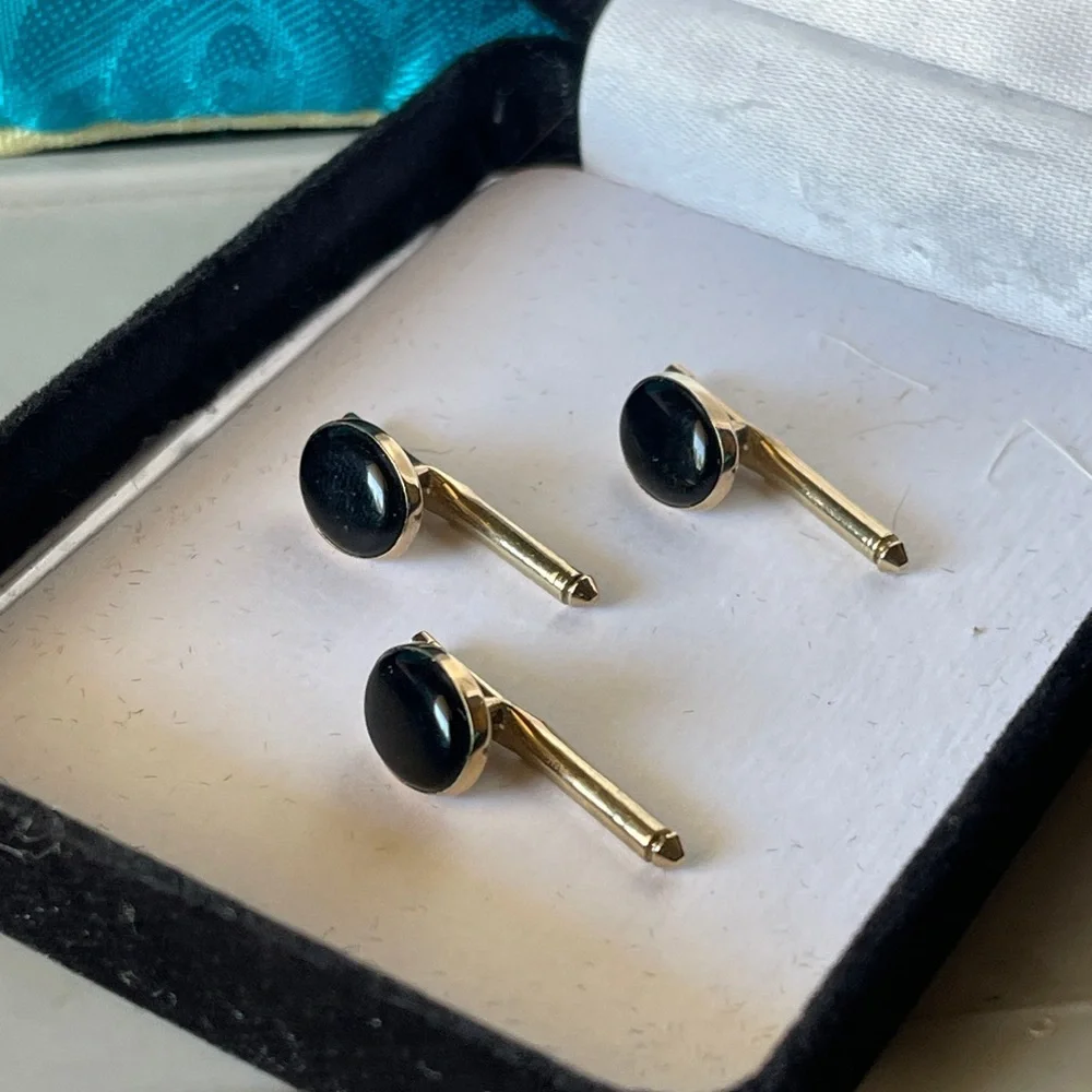 Gold Tone Black Onyx Cufflinks